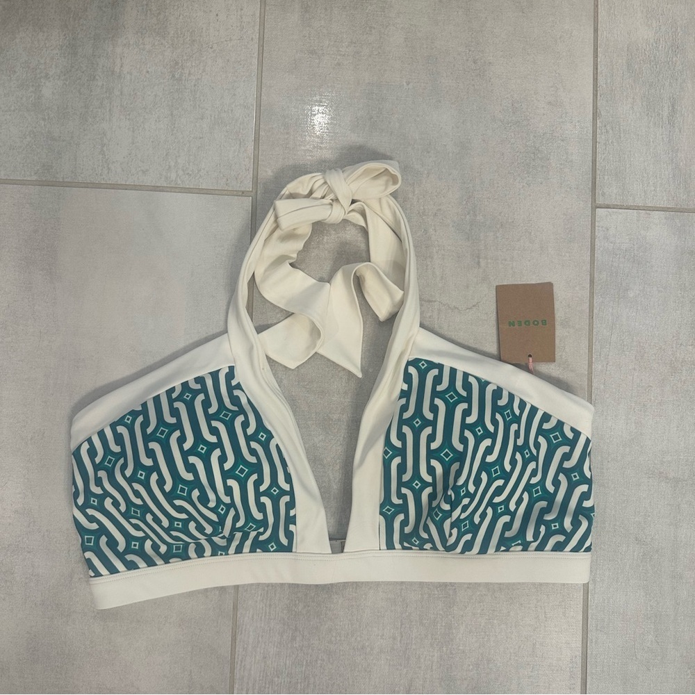 NWT Boden green and white bikini top